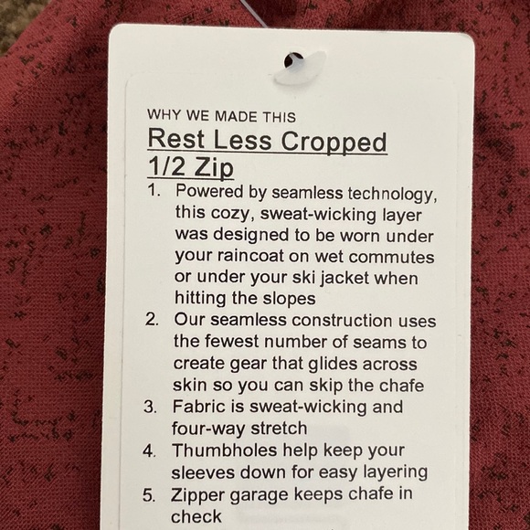 Lululemon Rest Less Cropped Half-Zip 6 NWT - Picture 6 of 6